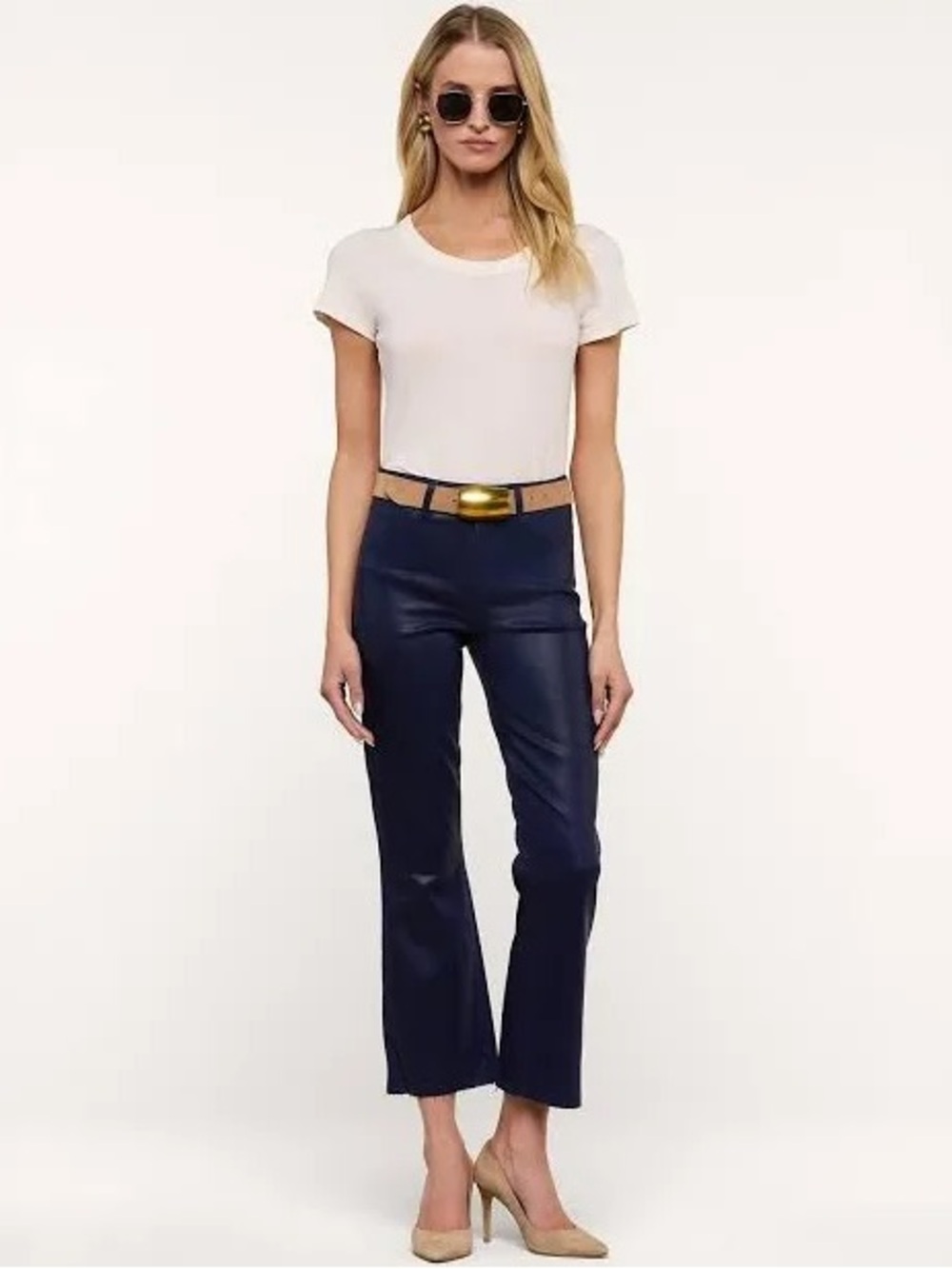 L’AGENCE Kendra Midnight Coated High Rise Cropped Flare Raw Hem Jeans Sz 30 Navy